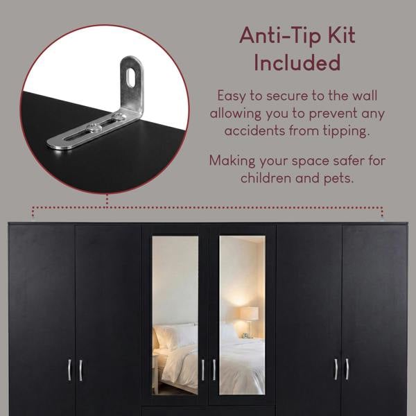 Vida Designs Riano 6 Door 3 Drawer Mirrored Wardrobe