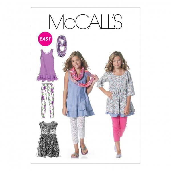 McCalls 6275 Paper Sewing Pattern – Kids' & Teens' Dress, Leggings & Scarf, Size 10 1 / 2-16 1 / 2, Easy