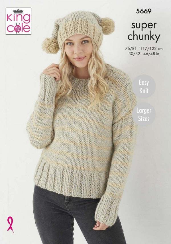 King Cole Super Chunky Knitting Pattern 5669, Sweaters for Women, 30 - 48 Inches - Easy