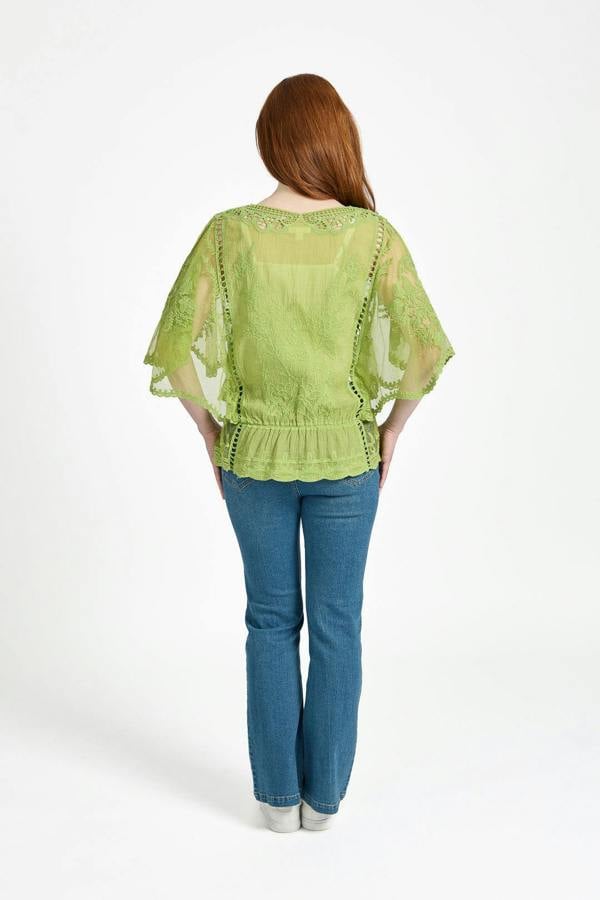 Mudflower Delicate Embroidered Lace Batwing Top