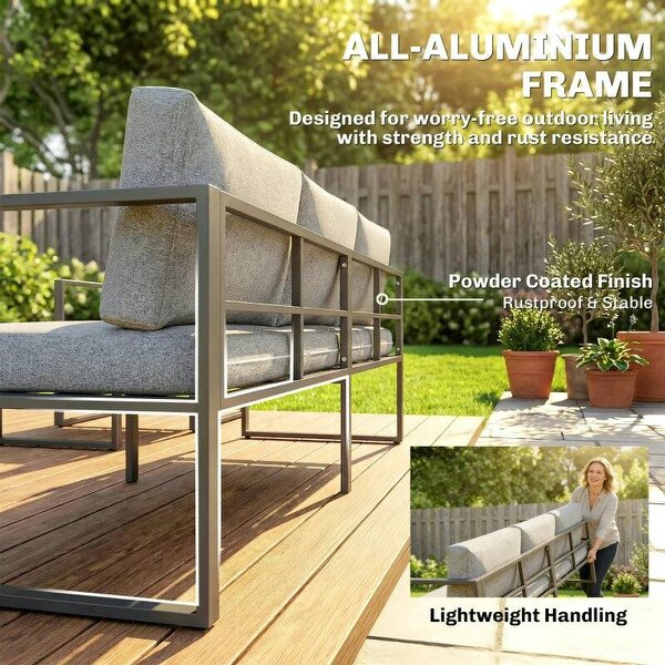 4 Piece Outdoor Garden Furniture Set, Patio Furniture with 3-Seater Sofa, Armchairs and Coffee Table