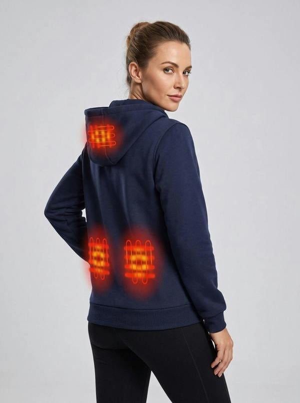Anniou Women's Navy Blue Zip Heated Hoodie