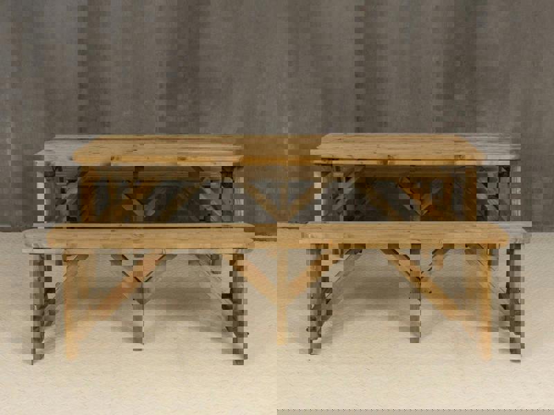 Victoria Rounded Picnic Table and Benches Set – Rustic Finish Wooden Outdoor Dining Set for Gardens, Patios, and Picnics
