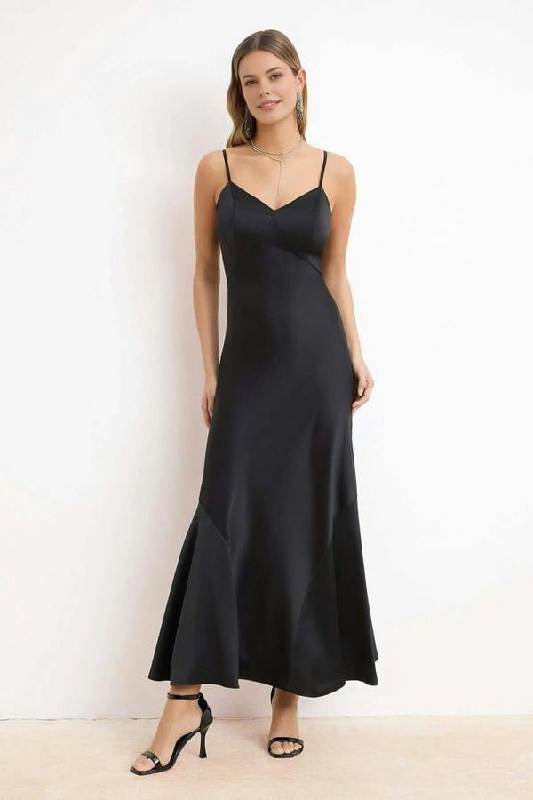 WOVCOR Satin Ruffled Midi Dress