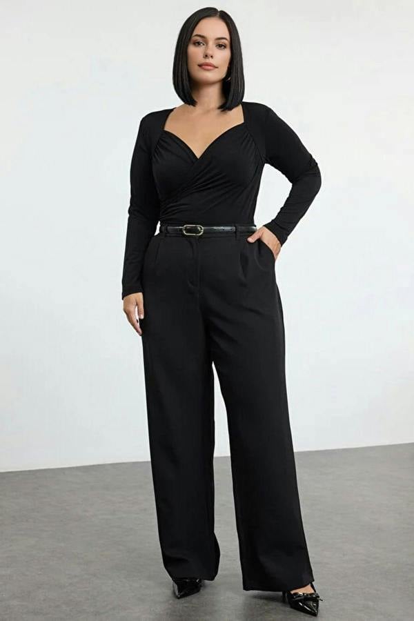 WOVCOR Wrap Neck Bodycone Plus Size Snap Button Bodysuit