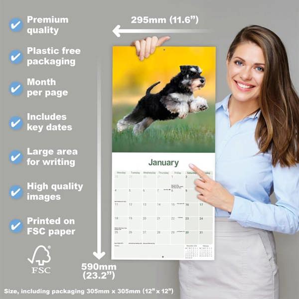 Miniature Schnauzer Calendar 2027, Wall Calendars, Month To View, Dogs, Gift