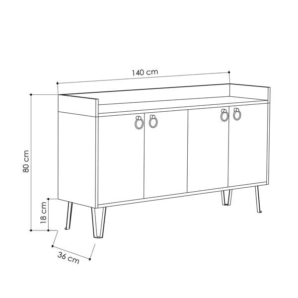 Decortie Dea Sideboard Display Unit with 4 Cabinets Table Anthracite Grey Mocha Grey 140cm