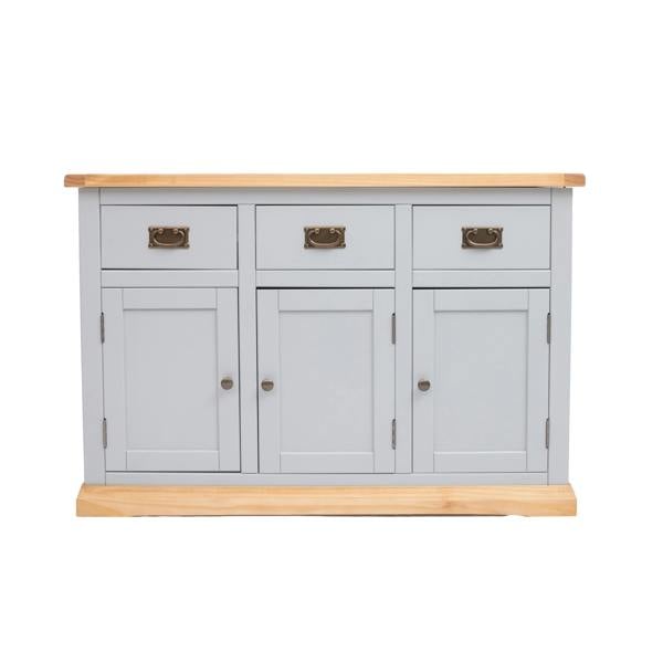 Bomporto Light Grey 3 Drawer 3 Door Sideboard Brass Drop Handle
