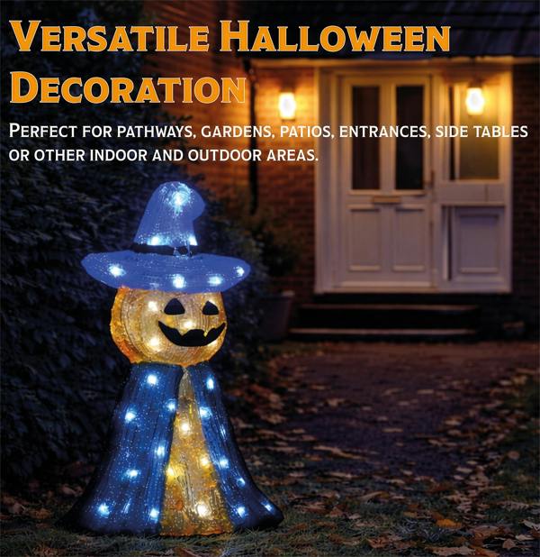 Fxlab 50L White LED Pumpkin & Ghost Halloween Outdoor Decoration with 5m Cable, Timer & IP20 Transformer, 24x12x36cm