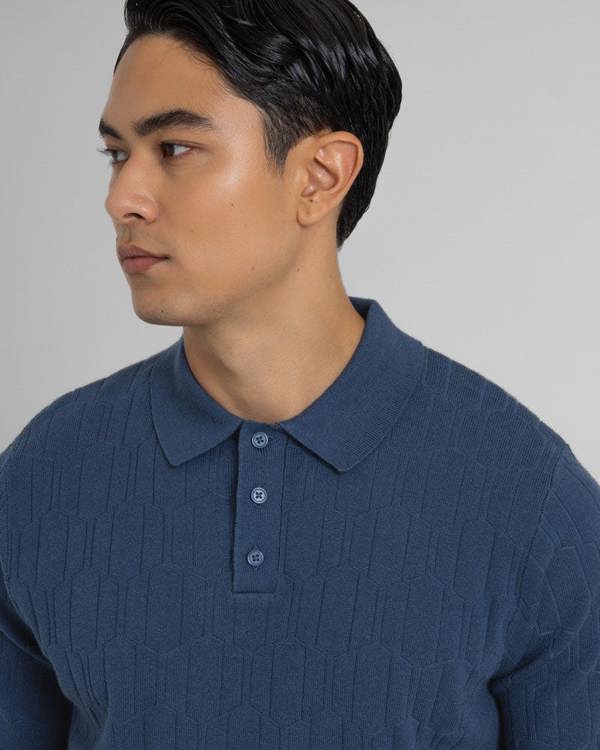 Steel & Jelly Tarvin - Geo Texture Knitted Polo Shirt
