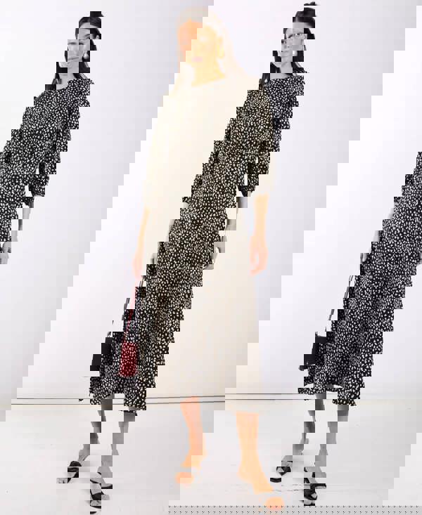 Black Spotty 3/4 Sleeve Midi Dress