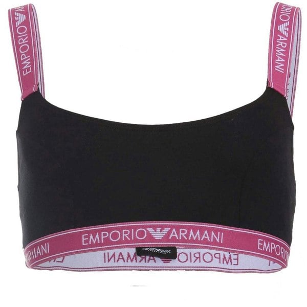 Emporio Armani Iconic Logo Band Stretch Cotton Bralette, Black with Pink
