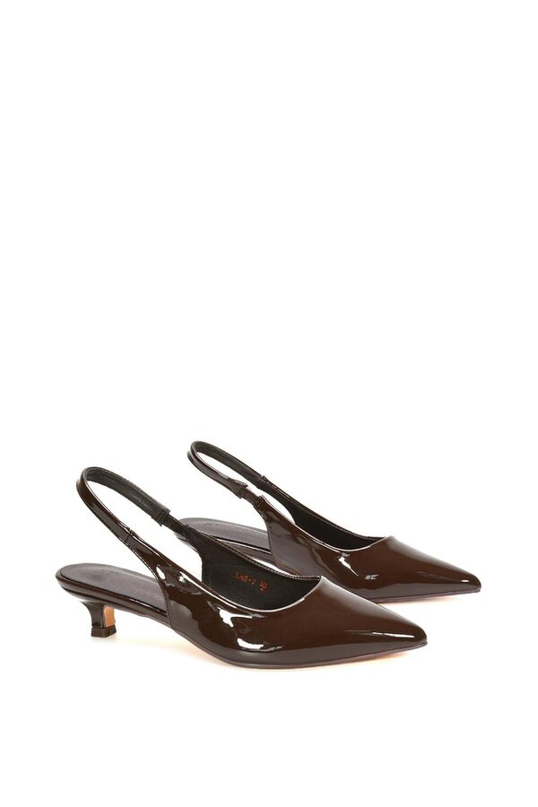 XY LONDON Pointed Toe Low Kitten Heel Slingback Pumps