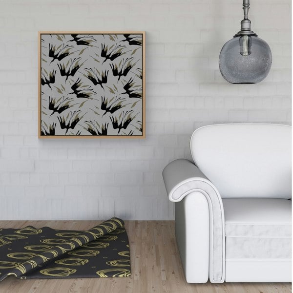 Warren Reed Black And Gold Fire Bird Silhouettes Framed Canvas