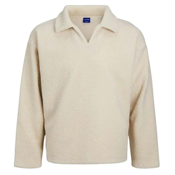 Jack And Jones Mens Teddy Fleece Long-Sleeved Sweatshirt - Oatmeal - 