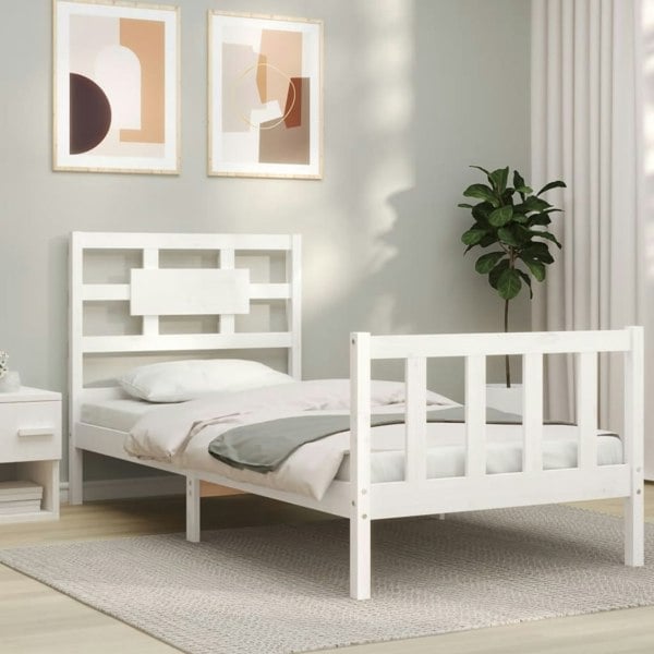 Berkfield Bed Frame with Headboard White 100x200 cm Solid Wood