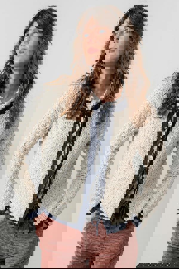 Lily & Me Adelia Tie Front Cardigan Ecru/ Navy