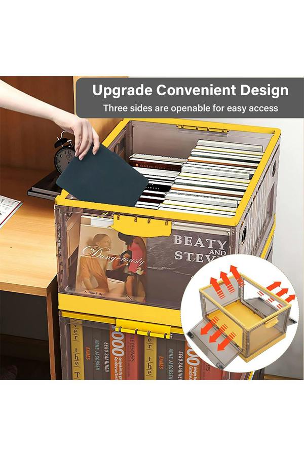 Living and Home 3 Pack Collapsible Storage Box Medium Stackable Clear Plastic Storage Box Organizer