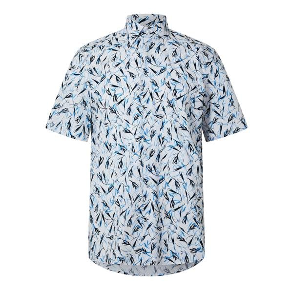 Boss Mens Joe Leaf Print Short-Sleeved Shirt - Pastel Blue - 