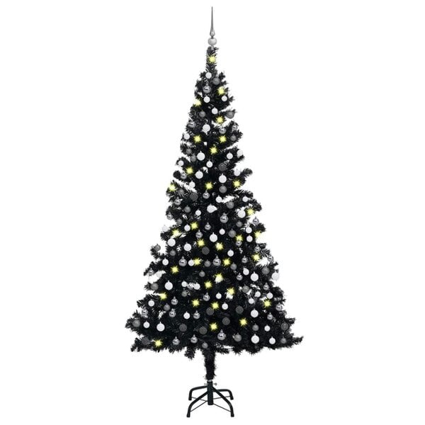 Berkfield Artificial Christmas Tree with LEDs&Ball Set Black 210 cm PVC
