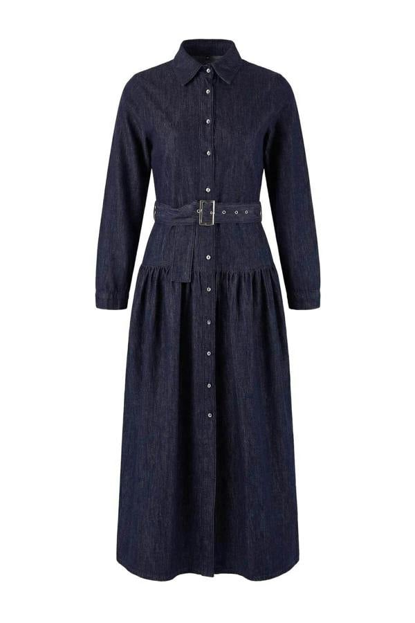 WOVCOR Draped Belted Maxi 100% Cotton Denim Dress