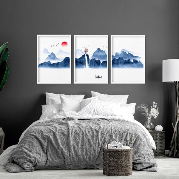 Zen decor for bedroom | set of 3 Japanese wall art prints