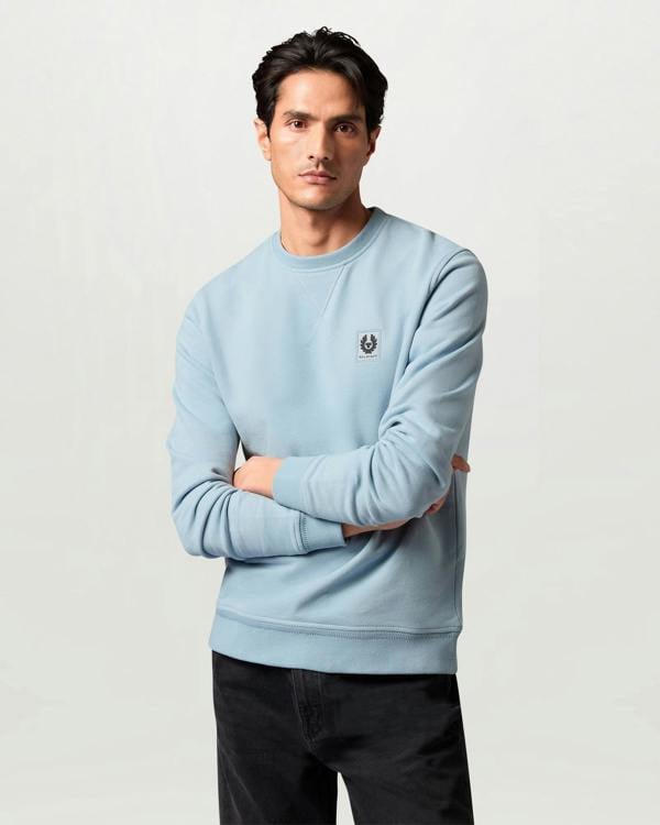 Belstaff Mens Logo Sweatshirt - Mist Blue | CHO | Designer Mens Crew Neck Sweatshirts