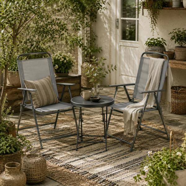 Wyld Haus Tonopa Glass And Metal Light Grey 3 Piece Garden Seating Set With Table And Chairs