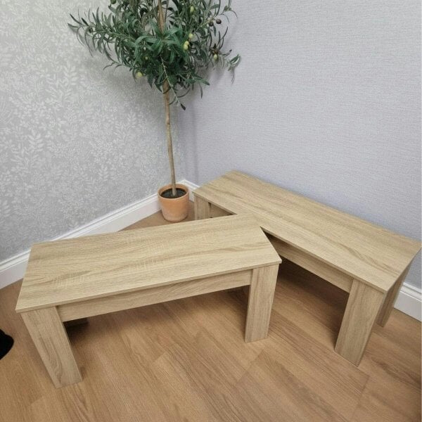 Kosy Koala Set of 2 Dining Benches  Oak Effect MDF Melamine Finish Kitchen Seating