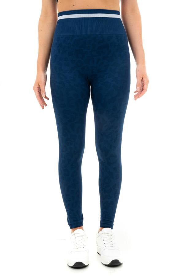 Women's Leopard Print High Waisted Seamless Leggings - Navy