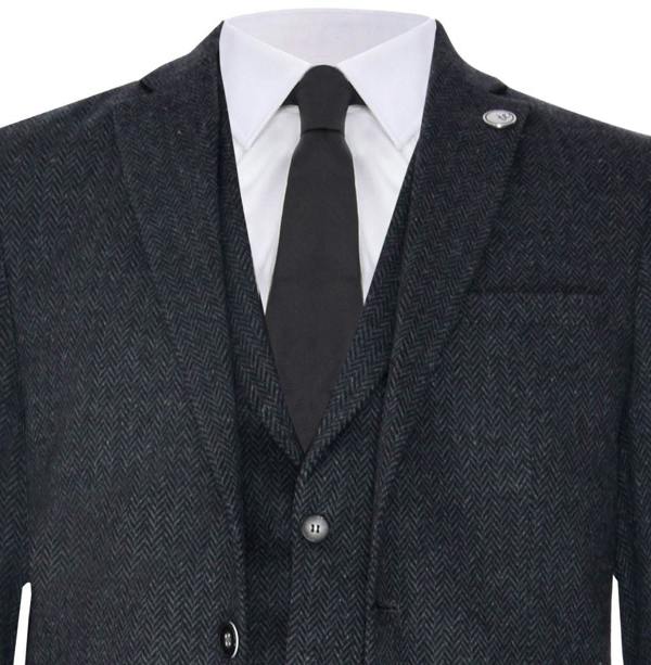 TruClothing Men's 3 Piece Charcoal Grey Herringbone Tweed Suit
