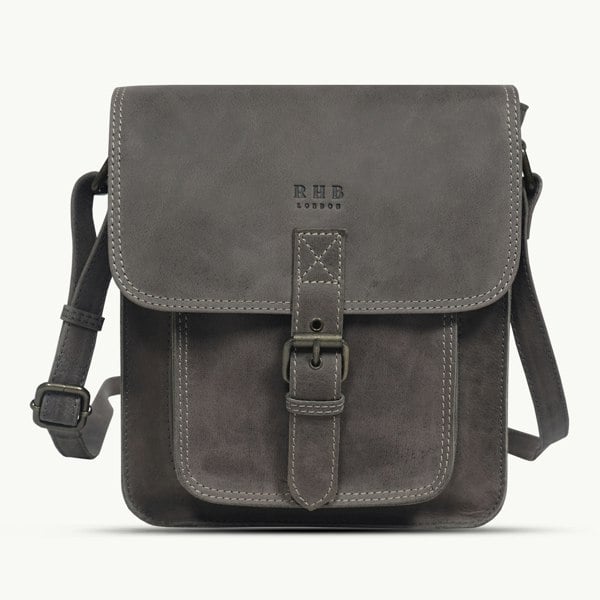 Real Hide Bags 'CAROLYN' Grey Distressed  Real Leather iPad Tablet Crossbody Bag