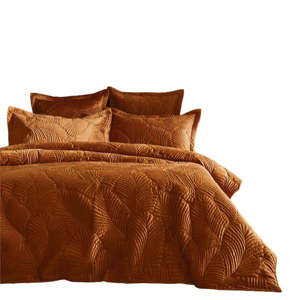 Paoletti Palmeria Velvet Quilted Duvet Cover Set - Rust - 