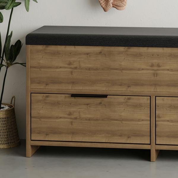 Decortie Modern Cove Shoe Storage with Fabric Bench 2-Tier Cabinet Hallway Entryway Storage 106x34x50cm