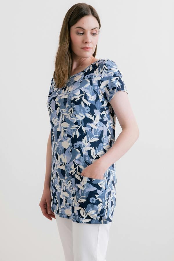 Lily & Me Pier Short Sleeve Jersey Print Tunic Navy