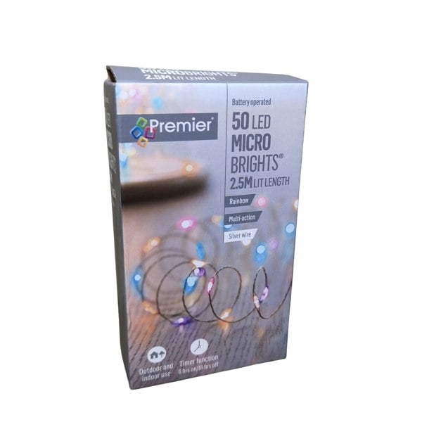 Samuel Alexander 50 LED 2.5m Premier MicroBrights Indoor Outdoor Christmas Multi Function Battery Operated Lights with Timer on Pin Wire in Rainbow