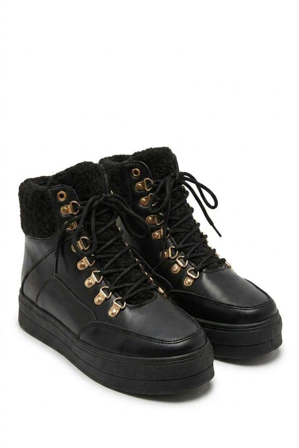 Jillian Leather Lace Up Front Platform Boots - Black_wb