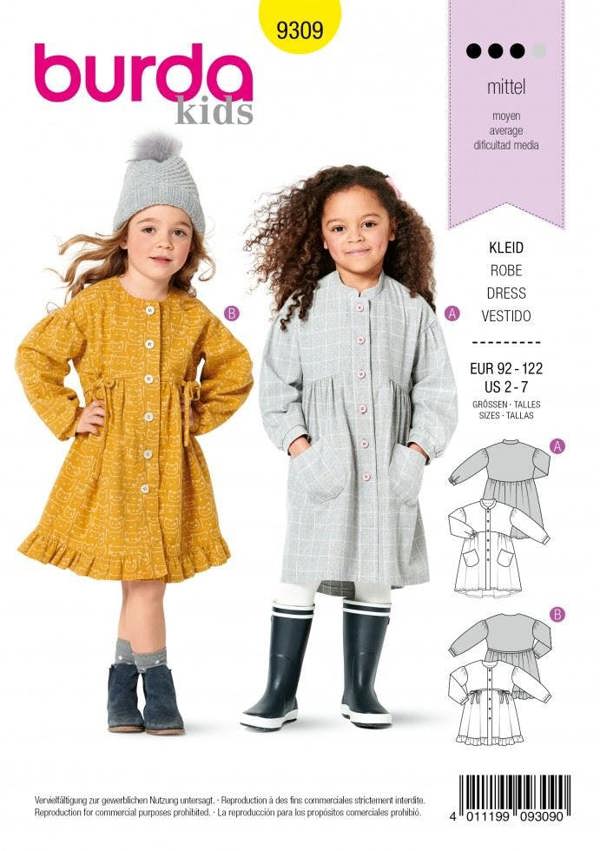 Burda Sewing Pattern 9309 Dresses For Kids, 92 to 122 - Intermediate