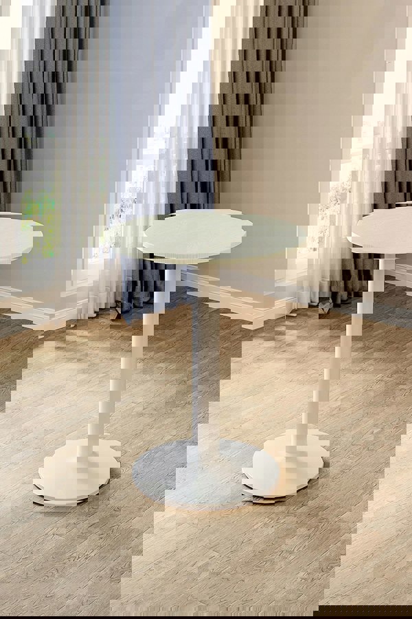 Living and Home White Round Coffee Table with Metal Base - 59cm x 74cm