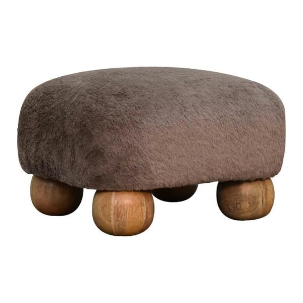 Artisan Furniture Solid Wood Mocha Faux Fur Nordic Footstool
