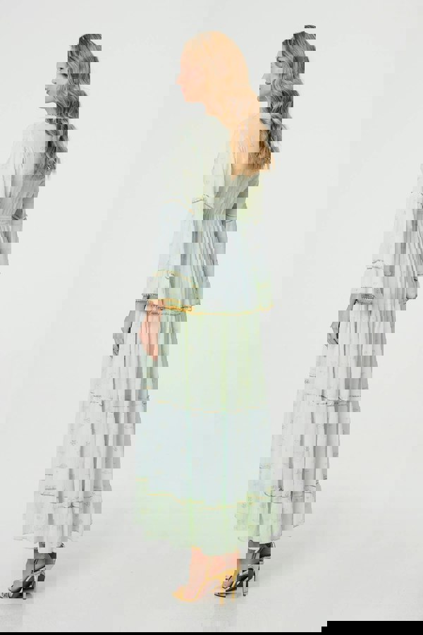 Green | Embellished Tiered Empire Maxi Dress
