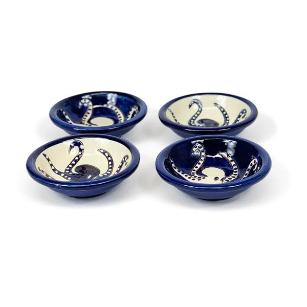 Verano Spanish Ceramics Signature - Blue & White Octopus - Mini Tapas Bowls Sets of 4