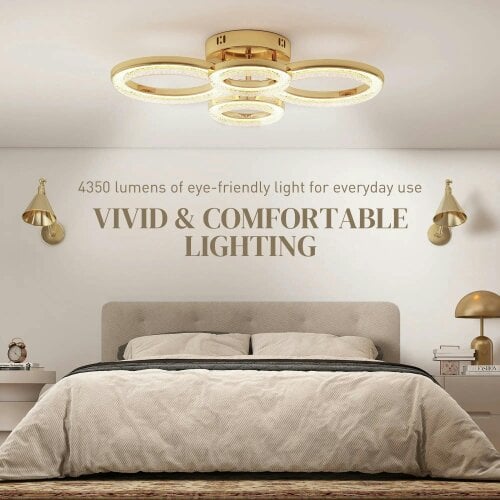 Bobobiy LED Ceiling Light, 40W 4350lm Flush Mount Ceiling Light with 3500K/4500K/6000K Colour Temperatures, 4, Gold