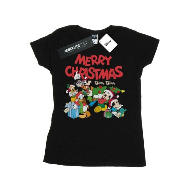 Disney Womens/Ladies Mickey And Friends Winter Wishes Cotton T-Shirt - Black