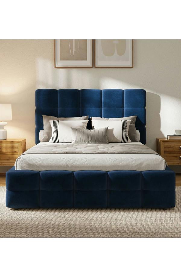 Groundlevel Maison Velvet Upholstered Bed Frame - Navy