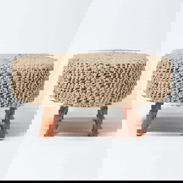 HOMESCAPES Large Round Cotton Knitted Footstool on Legs