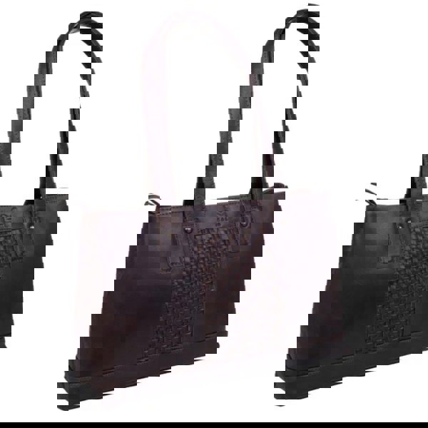 Mala Leather Oxford Double Pocket Brown Leather Shoulder Bag