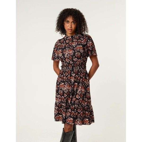 Blue Vanilla Frill Neck Shirred Waist Mini Dress