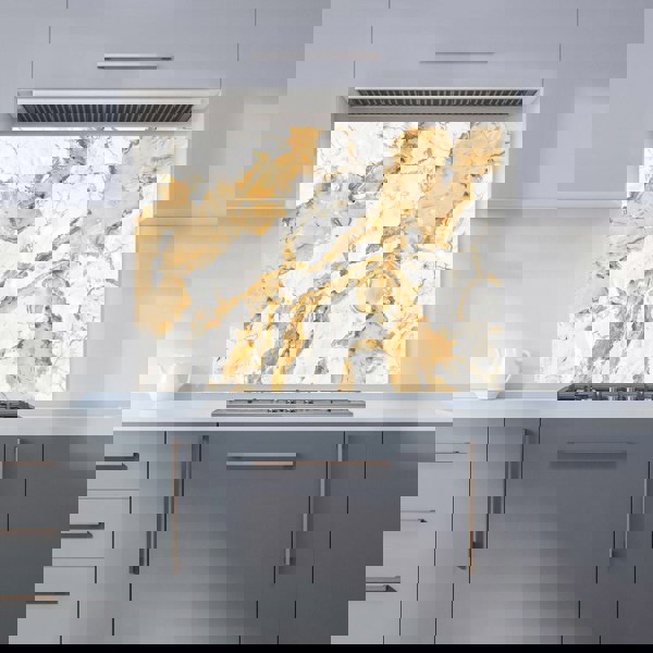 Warren Reed - Designer White And Gold Quartz Effect Kitchen Splashback