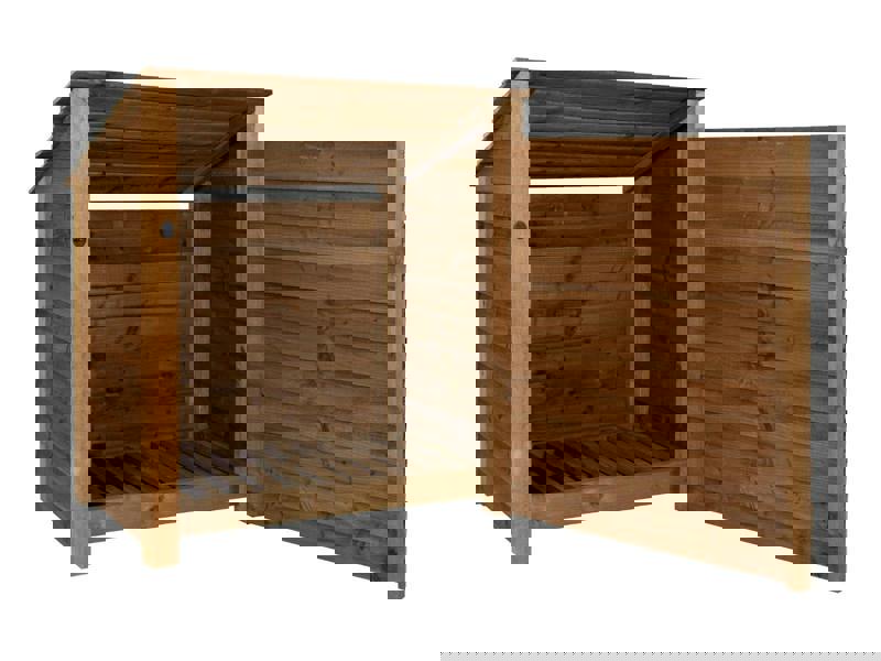 Arbor Garden Solutions Wooden Log Store (Roof Sloping Back) with Door W-119cm, H-126cm or 180cm, D-88cm - Brown Finish